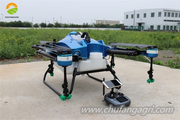 Drone spray with pesticides, chemical fertilizers, organic foliage